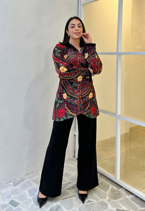 Alia Black Velvet Jacket With Trousers Set